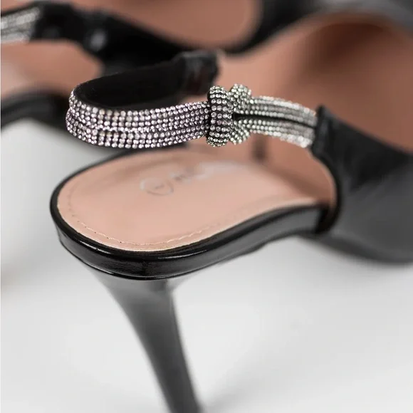 New Black Slingback Rhinestone Strap Pointed Heels size 10 - Picture 7 of 8